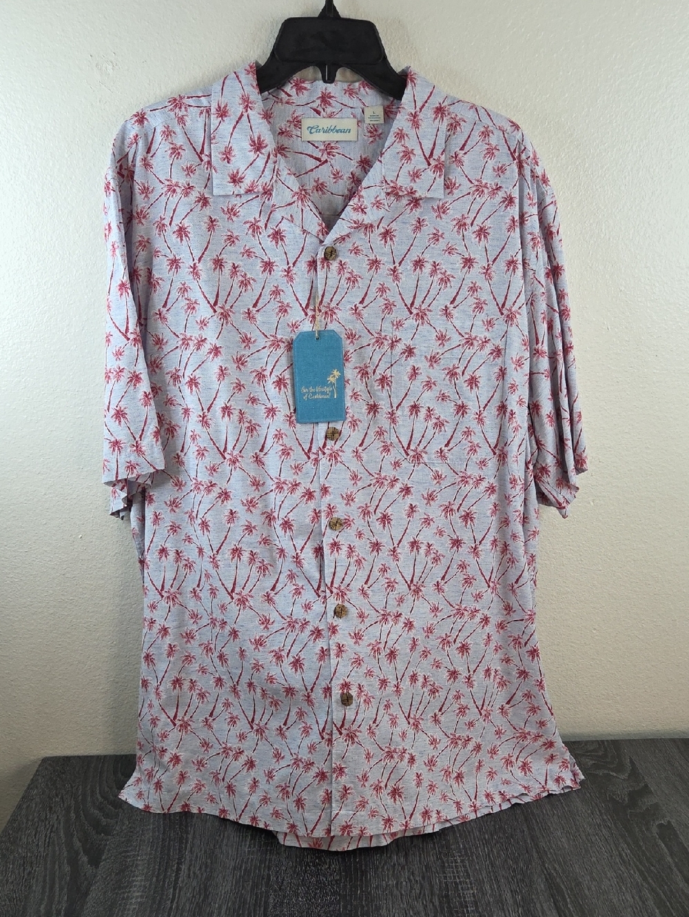 ROUNDTREE&YORKE Caribbean MENS LARGE RED PALM TREES ON GREY Wovan NWT$68